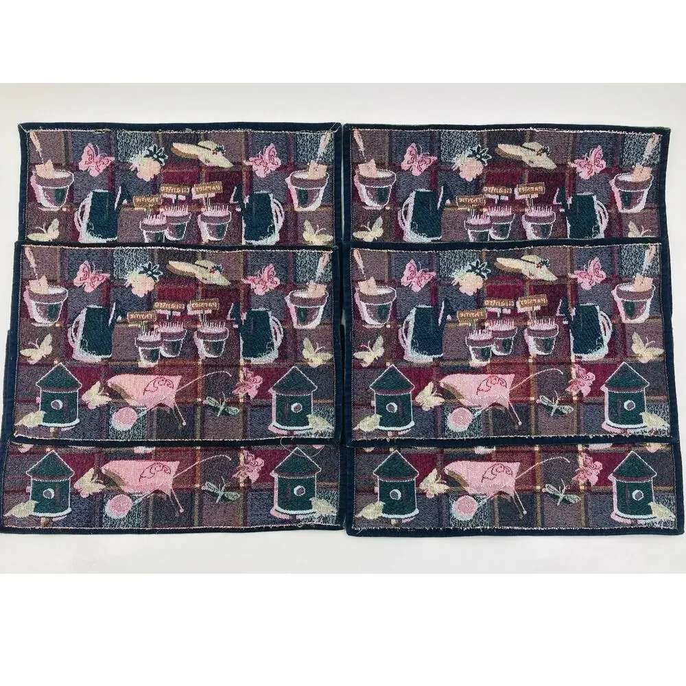 Placemats Set 6 Herb Garden Theme Bird Butterflies Red Hat Park B Smith Tapestry